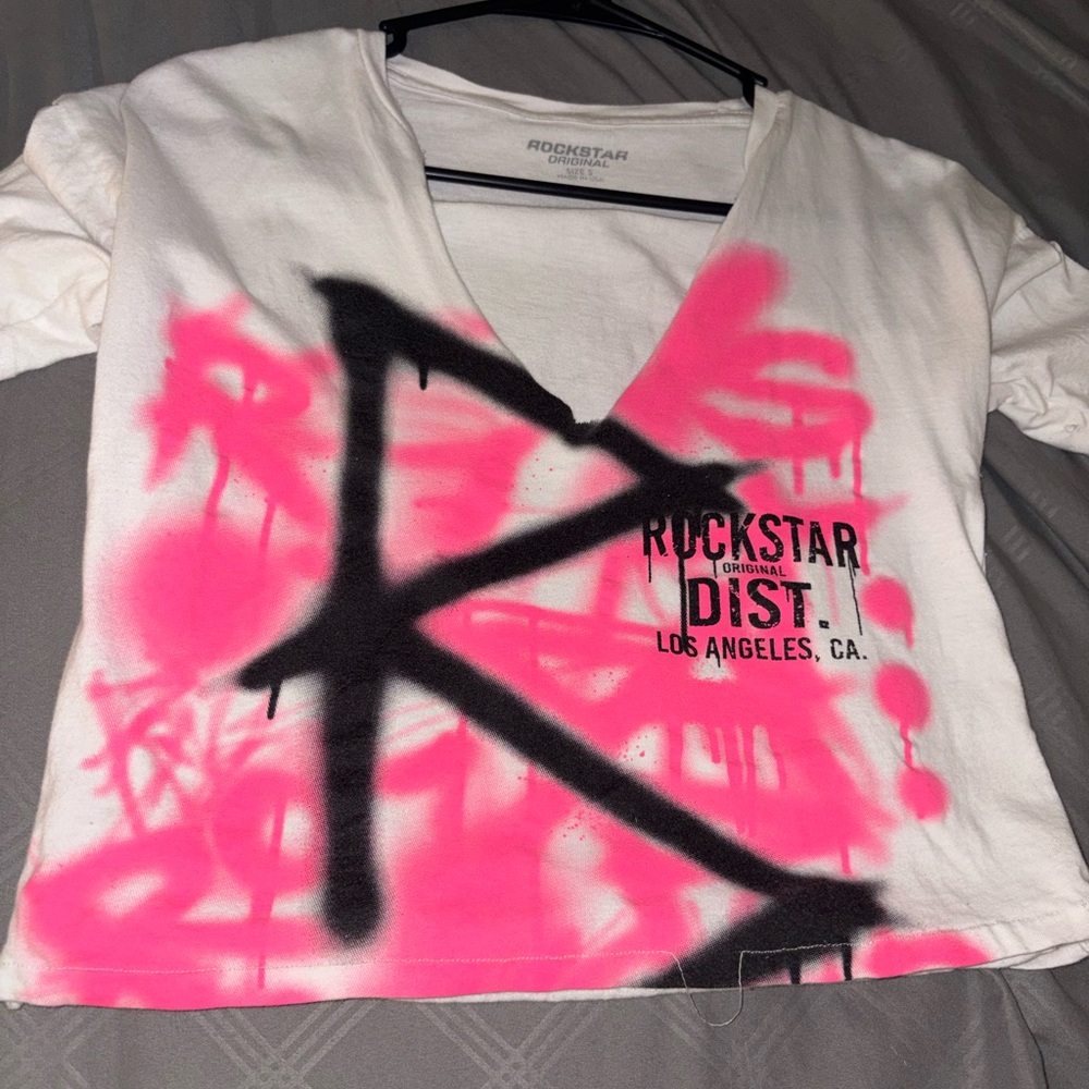 Kids' White & Pink Graffiti V-Neck Shirt